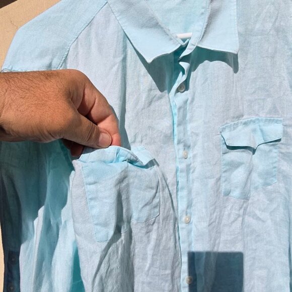 CK Calvin Klein XL Sized Aqua Linen Long Sleeved Shirt. - Picture 7 of 9